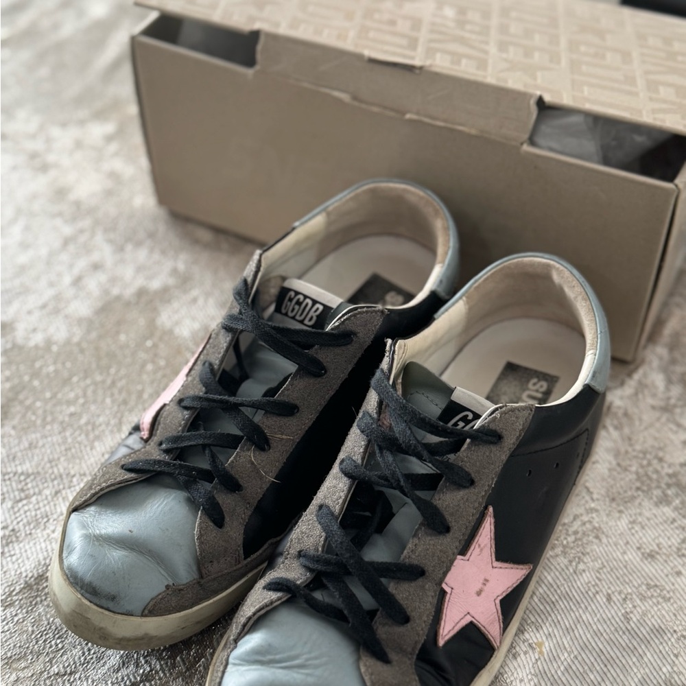 Golden Goose Superstar Athletic Shoes - Gray and White